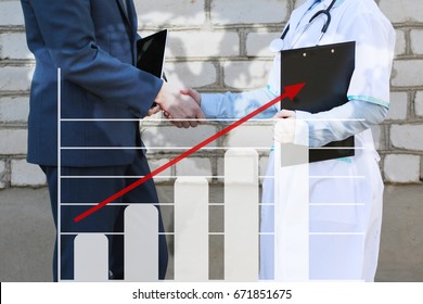 Business Handshake Deal Growth Chart. Businessman Shakes Hands With Doctor Shaking Hands Icon