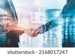 Business handshake on finance prosperity and money technology asset background . Economy and financial growth by investment in valuable stock market to gain wealth profit form currency trading