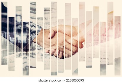 Business handshake on finance prosperity and money technology asset background . Economy and financial growth by investment in valuable stock market to gain wealth profit form currency trading - Shutterstock ID 2188050093
