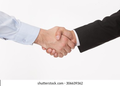 Business Handshake And Business People Concepts. Two Men Shaking Hands Isolated On White Background.