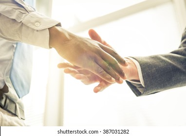 Business handshake. Two businessmen reaching an agreement and making a deal.