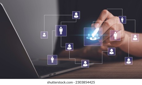 Business hierarchy  company structure concept. Business process plan and workflow automation flowchart. Virtual screen Mindmap or Organigram. Relations of order or subordination between member. - Powered by Shutterstock