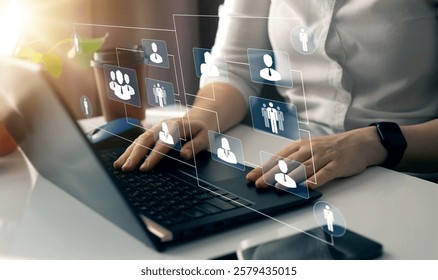 Business hierarchy structure. Business process and workflow automation with flowchart. Virtual screen Mindmap or Organigram.Relations of order or subordination between members.
