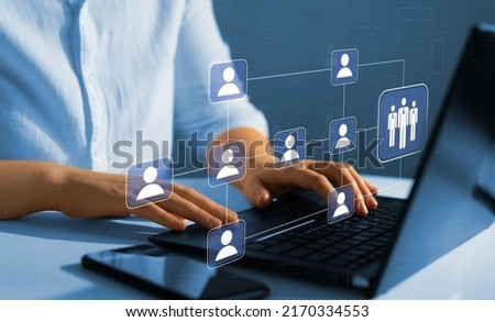 Business hierarchy structure. Business process and workflow automation with flowchart. Virtual screen Mindmap or Organigram.Relations of order or subordination between members.