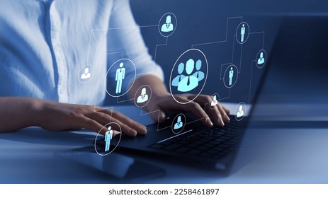 Business hierarchy structure. 
Relations of order or subordination between members. Business process and workflow automation with flowchart. Virtual screen Mindmap or Organigram. - Shutterstock ID 2258461897