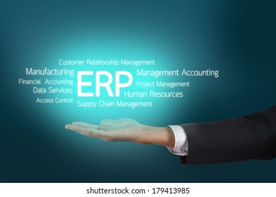 Business Holding Enterprise Resource Planning (ERP) Cloud Concept Wording