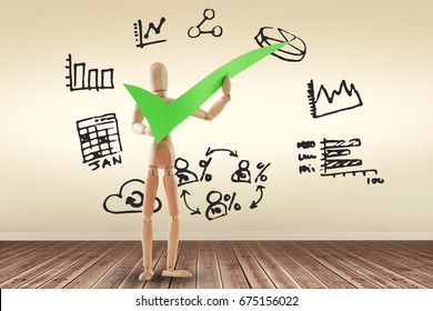 Business icons against white background against room with wooden floor - Powered by Shutterstock