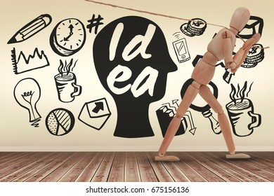 Business icons against white background against room with wooden floor - Powered by Shutterstock