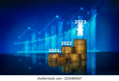 Business increase arrow graph corporate future growth year 2022 to 2023. Planning,opportunity, challenge and business strategy and business strategy. New Goals, Plans and Visions for Next Year 2023 - Shutterstock ID 2235483567