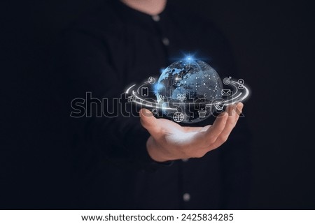 Business inteligence and big data analytics concepts. Global business concept of world map .Technology for creating digital links
