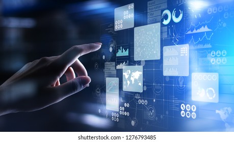 Business intelligence analyst dashboard on virtual screen. Big data Graphs Charts. - Shutterstock ID 1276793485