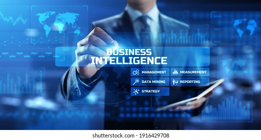 Business intelligence big data analytics dashboard on virtual screen.