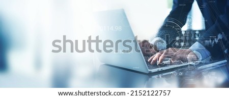 Business Intelligence, businessman using laptop computer, global network connection, data exchange, digital technology, data science and digital marketing, global business, plan and strategy concept