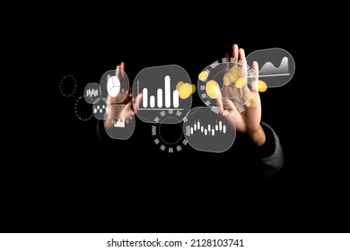 Business Intelligence Concept And Big Data Analytics With Chart And Graph Icons 