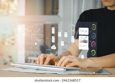 Business Intelligence concept - data analysis, management tools, intelligence, corporate strategy creation, data-driven decision making