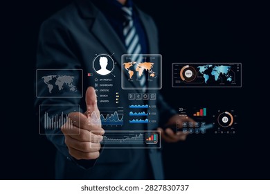 Business intelligence dashboard concept with data visualization, analytics reporting, global statistics, KPI monitoring, digital transformation, performance tracking and strategic decision making.
