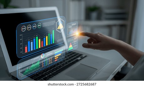 A business intelligence dashboard for data analysis and performance reporting. A concept of data visualization for monitoring company metrics and KPIs. Motif