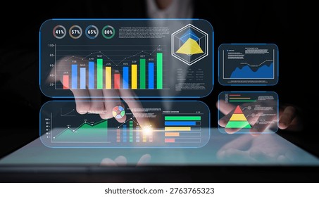 A business intelligence dashboard for data analysis and performance reporting. A concept of data visualization for monitoring company metrics and KPIs. Motif