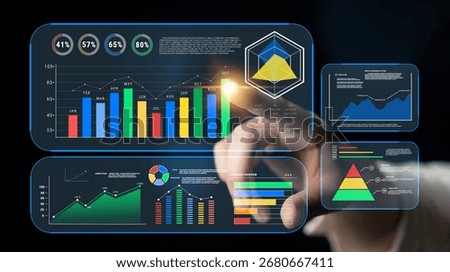 A business intelligence dashboard for data analysis and performance reporting. A concept of data visualization for monitoring company metrics and KPIs. Motif