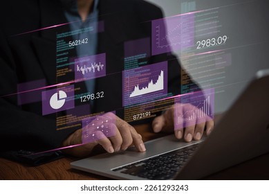 Business Intelligence Dashboard visual display of Marketing Data Analytics provides of key metrics and KPI economic analysis and investment finance and marketing planning, Big data Graphs Charts.