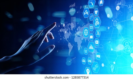 Business intelligence, Data analysis dashboard with icons charts and diagram on virtual screen.