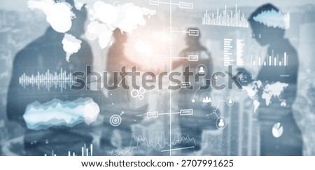 Business intelligence performance indicator KPI Analysis dashboard transparent blurred abstract background.