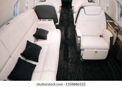 Business Jet Plane Interior With Leather Seats