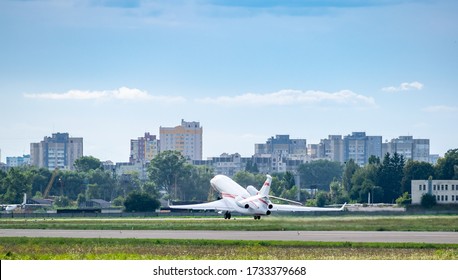 Business Jet Is Taking Off From The Runway