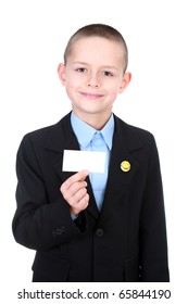 Business Kid Presenting Card On White Background - Kids