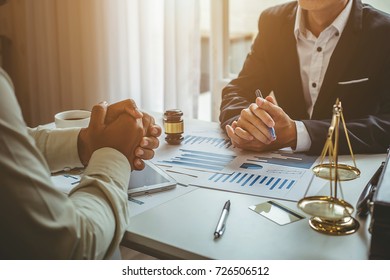 Business Lawyer Working About Legal Legislation In Courtroom To Help Their Customer