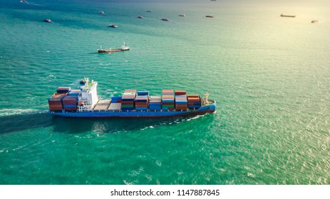 business logistics cargo containers shipping large international asia pacific and import export exchange corgo open sea asian zone Hong Kong china Japan Korea Singapore aerial view