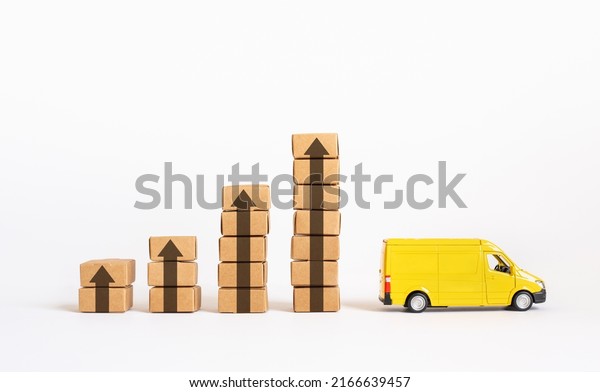 business logistics or cargo\
service with van car and product box.market growth or demand and\
supply
