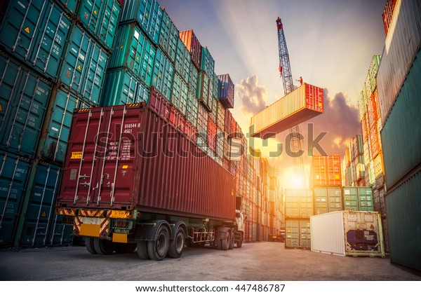 Business Logistics concept, map global partner\
connection of Container Cargo freight ship for Logistic Import\
Export background