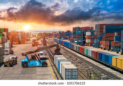 Business Logistics and transportation concept, of Container Cargo train and truck for Logistic import export and transport industry background