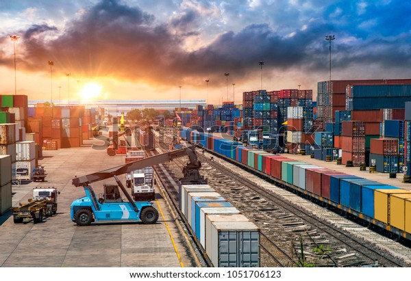 Business Logistics and transportation concept,\
of Container Cargo train and truck for Logistic import export and\
transport industry\
background