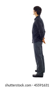 Business Man From The Back - Looking At Something Over A White Background