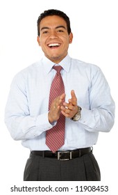 Business Man Clapping And Smiling Isolated Over A White Background