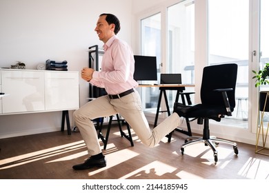 Business Man Doing Bulgarian Split Squat In Office