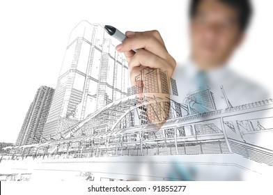 Business Man Draw Building Cityscape Stock Photo 91855277 | Shutterstock