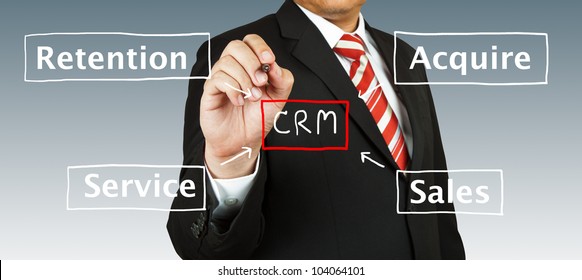 Business man drawing CRM diagram