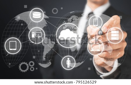 Business man drawing human brain diagram Left and right brain functions
