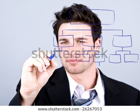 Business man drawing out an organization chart