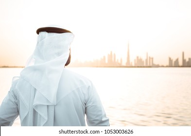 Business Man In Dubai At Sunset Time