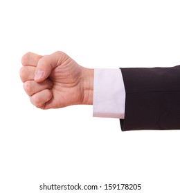 Business Man With Empty Hand In A Fist. Isolated