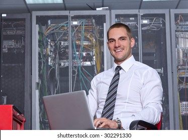 Business Man Engeneer In Modern Datacenter Server Room