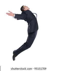 business man in flight on a white background