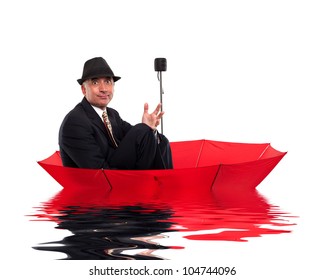 Business Man Floating On Umbrella