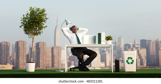 Business Man Green Office Rooftop Concept