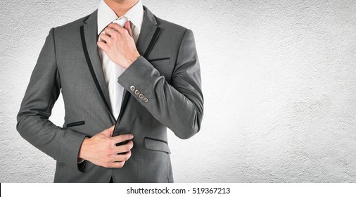 Business Man Hand Holding Necktie Grey Stock Photo 519367213 