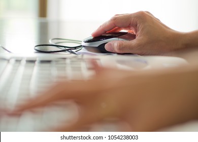 Business Man. Hand On Mouse. Man Use Computer For Working
